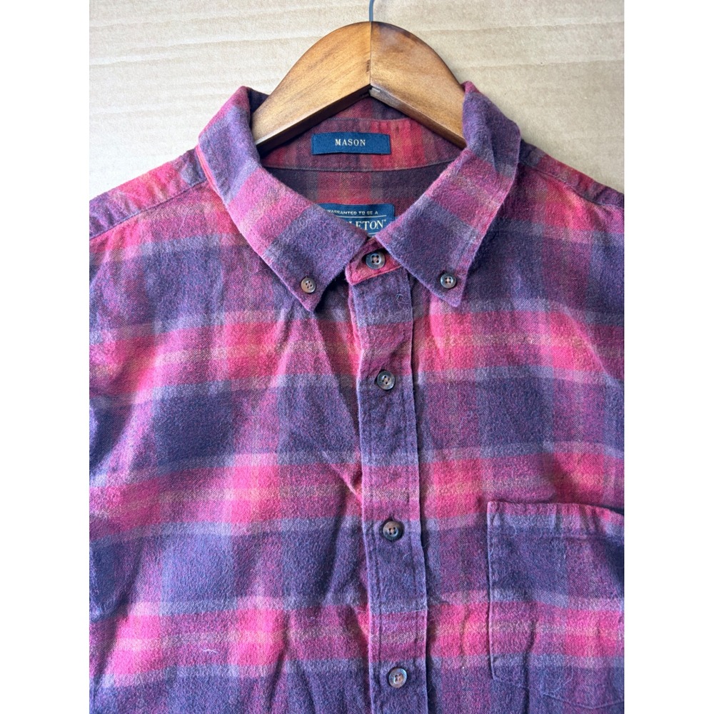 Pendleton Mason Flannel Shirt Mens XL Red Burgundy Gray Plaid Button Down Cotton